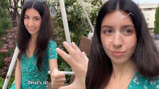 A sexy girl got a little bit of dirt on her face during a daring cumwalk