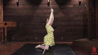 The girl suffers from sweet torture with a vibrator
