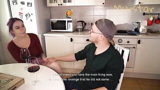 She appreciated the surprise gift from the courier in the kitchen