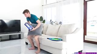 A guy has tender sex with his pretty girl on the couch