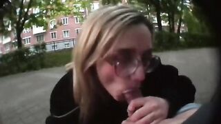 Girl sucks her stepbrother’s cock right on the street