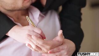 A girl gets a concerned but proud reaction after a bold move on the bed