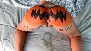 A slut is being fucked in a rough manner in a Halloween setting