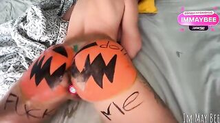 A slut is being fucked in a rough manner in a Halloween setting