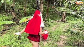 A little girl in a red cloak knows how to handle things nicely