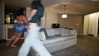 Hot ebony chick gets her big tits squeezed and slapped hard