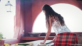 The girl's legs gave way when she brought herself to a strong orgasm
