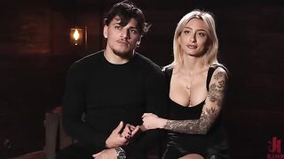 The blonde tied herself up and achieved orgasm with her fingers