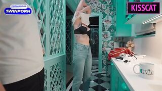 A cute girl with a great ass serves as a maid