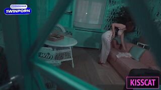 A woman has sex with her stepson in a hotel room, showcasing raw passion