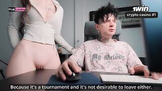 A girl rubs her pussy on the table and fucks herself with a cock