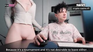 A girl rubs her pussy on the table and fucks herself with a cock