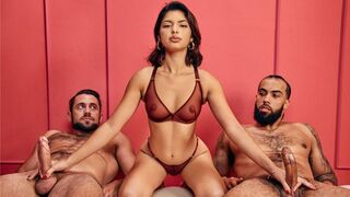 Their hands work in sync, and the guys moan in unison with skill