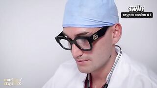 A medical exam turns into a passionate threesome in the hospital