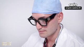 A medical exam turns into a passionate threesome in the hospital
