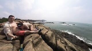 A sexy girl fucked in public by a young guy with a big dick