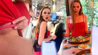 A cute girl almost gets caught while masturbating in the mall