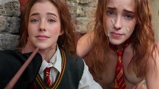 A girl in a costume should be punished with a cumshot, inspired by Hermione Granger's wild side