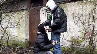 A girl was fucked in public and received a cumshot on her face