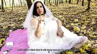 The bride got a cock in her white dress on wedding day