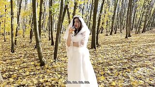 The bride got a cock in her white dress on wedding day