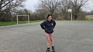 A cute girl has sex in the forest with a guy she met