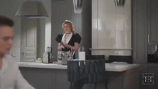 The boss came to check on the girl in her panties at home