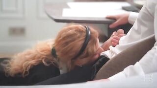 The boss came to check on the girl in her panties at home