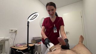 A hot nurse smoothes her client's body before the procedure