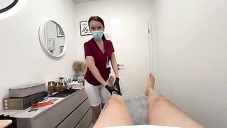 A hot nurse smoothes her client's body before the procedure