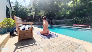 A big tits MILF gets fucked by the pool in POV