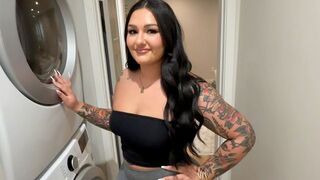 The girl left her clothes in the wash and was caught in a compromising situation