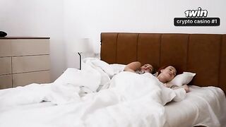 A son is having fun with his stepmom and stepsister in a steamy homemade scene