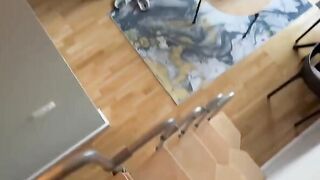 A cute 18-year-old girl sits on top and moves her hips to set the rhythm