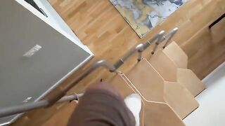 A cute 18-year-old girl sits on top and moves her hips to set the rhythm