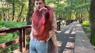 Babe in public with her boyfriend using an anal plug