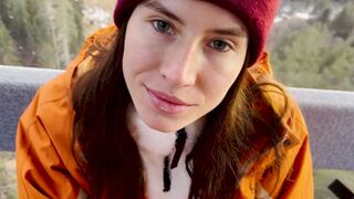 Naughty beauty has sex with a stranger in the mountain cableway, captured in POV style