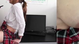 Schoolgirl got caught jerking off by a teacher, fucked hard