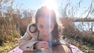 Petite woman Mini Julia has sex with stranger outdoors