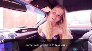 The beautiful woman gave blowjob to her lover in the car