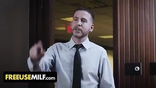 Submissive big tits milfs are used by their boss in a hardcore threesome